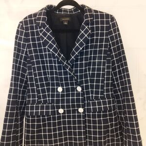 Halogen Navy and White Windowpane Double-Breasted Blazer